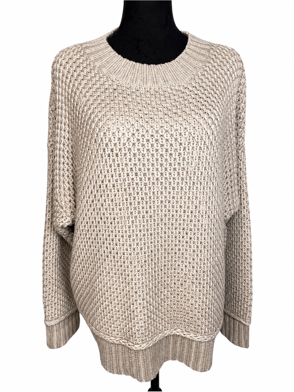 Promesa Basically Perfect Chunky Crochet Knit Crewneck Sweater Small Lt Mocha